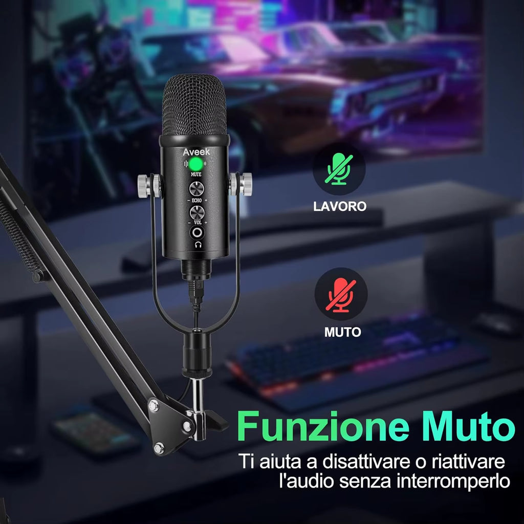 Gaming USB Microphone,Noise Cancellation Condenser Mic for Pc,Podcast Microphone,With Boom Bracket,For Gaming,Podcasting