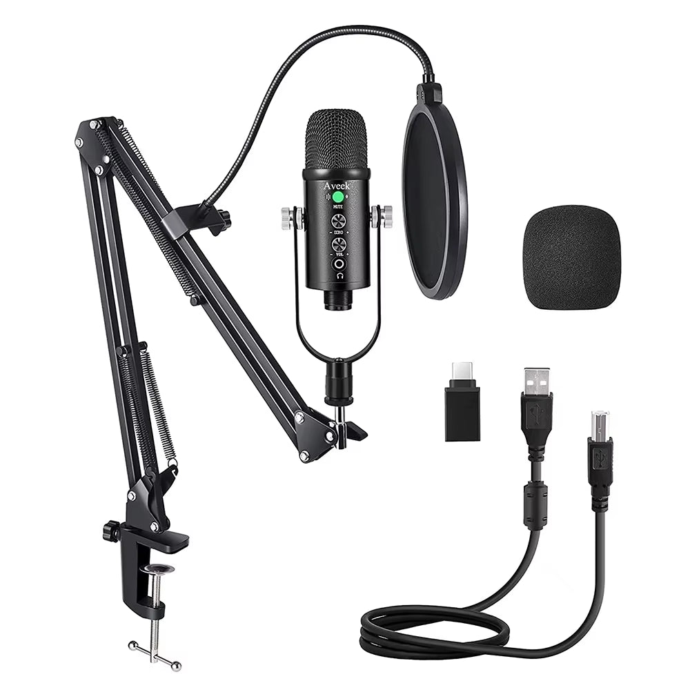 Gaming USB Microphone,Noise Cancellation Condenser Mic for Pc,Podcast Microphone,With Boom Bracket,For Gaming,Podcasting