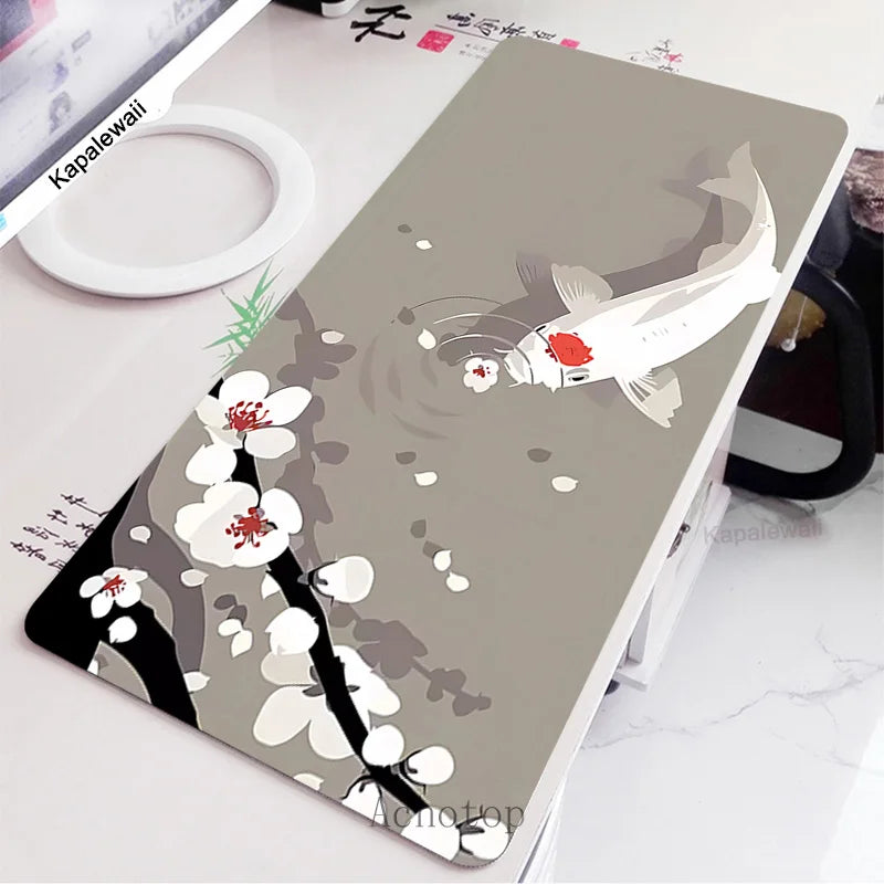 Black and White Laptop Gamer Mousepad Gaming Mouse Pad Ink and Wash Large Rug Locking Edge Keyboard 100X50Cm Desk Mat for CSGO