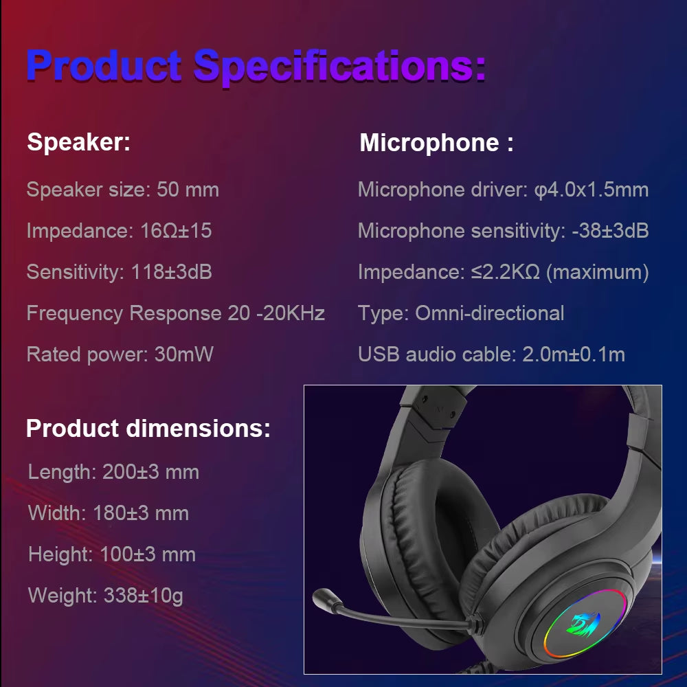 HYLAS H371 RGB Gaming Headphone,7.1 USB Surround Sound Headset Earphones Microphone EQ Controller for Computer Laptop