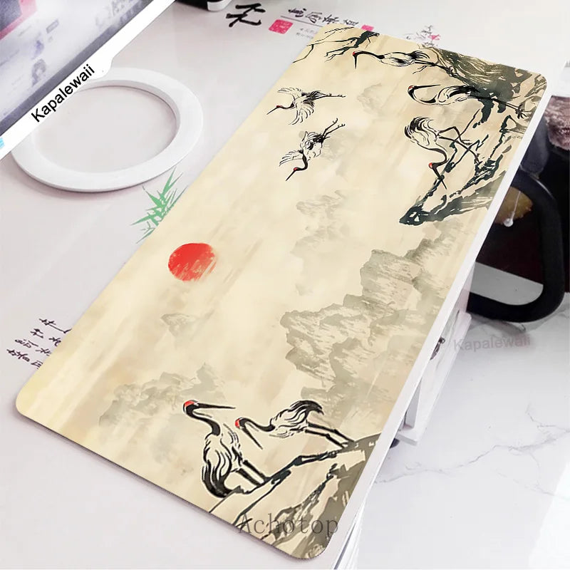 Black and White Laptop Gamer Mousepad Gaming Mouse Pad Ink and Wash Large Rug Locking Edge Keyboard 100X50Cm Desk Mat for CSGO