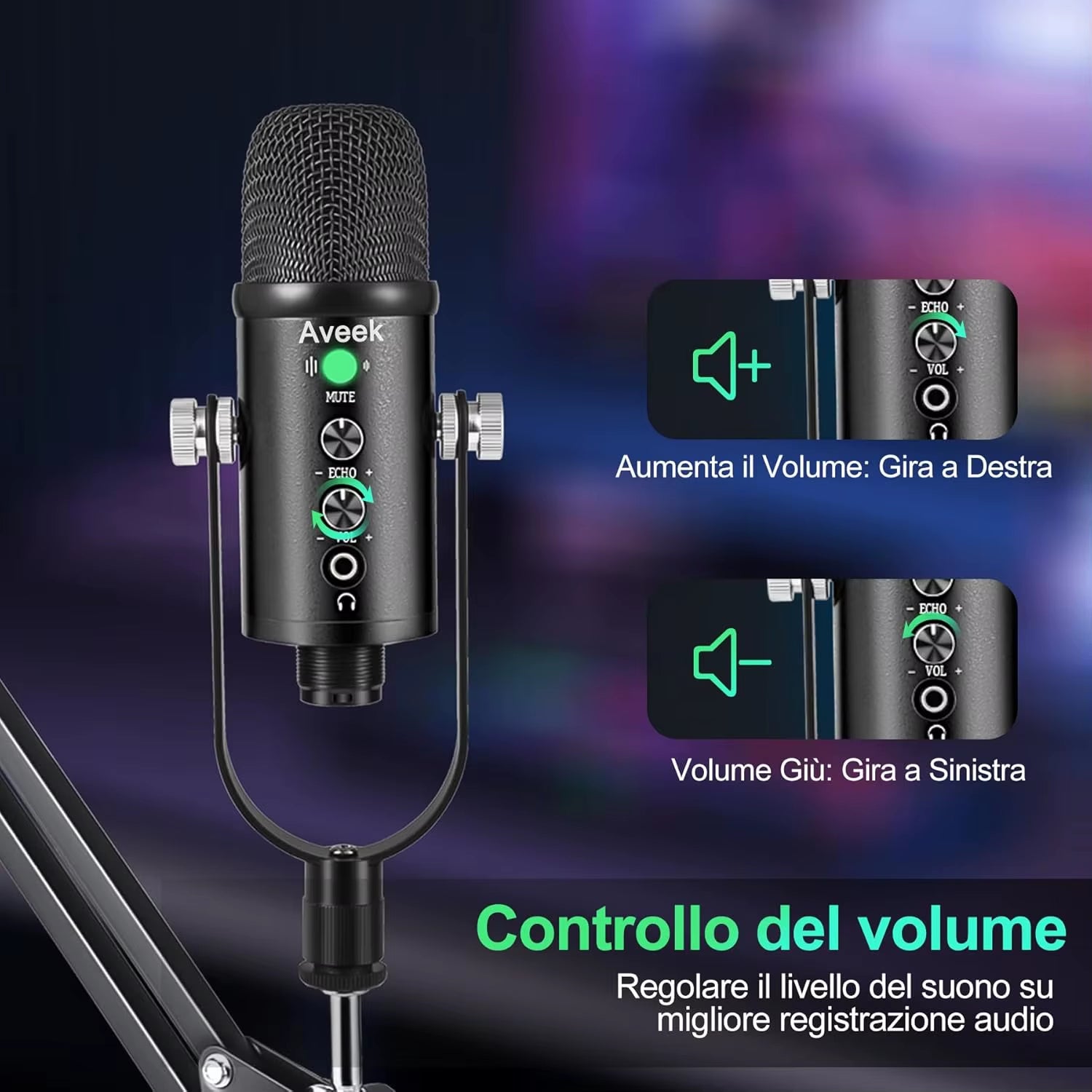 Gaming USB Microphone,Noise Cancellation Condenser Mic for Pc,Podcast Microphone,With Boom Bracket,For Gaming,Podcasting