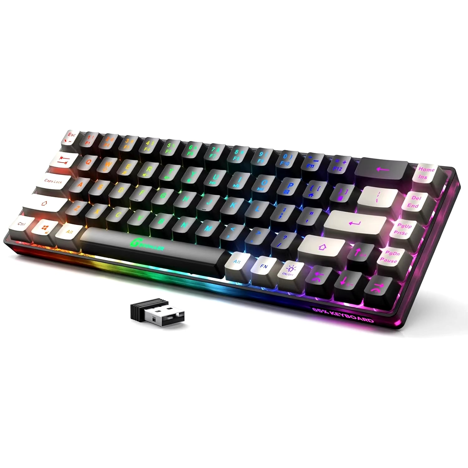 Wireless Gaming Keyboard Rechargeable Backlit Gaming Keyboard 68 Keys Membrane Keyboard for PC English/Spanish Layout