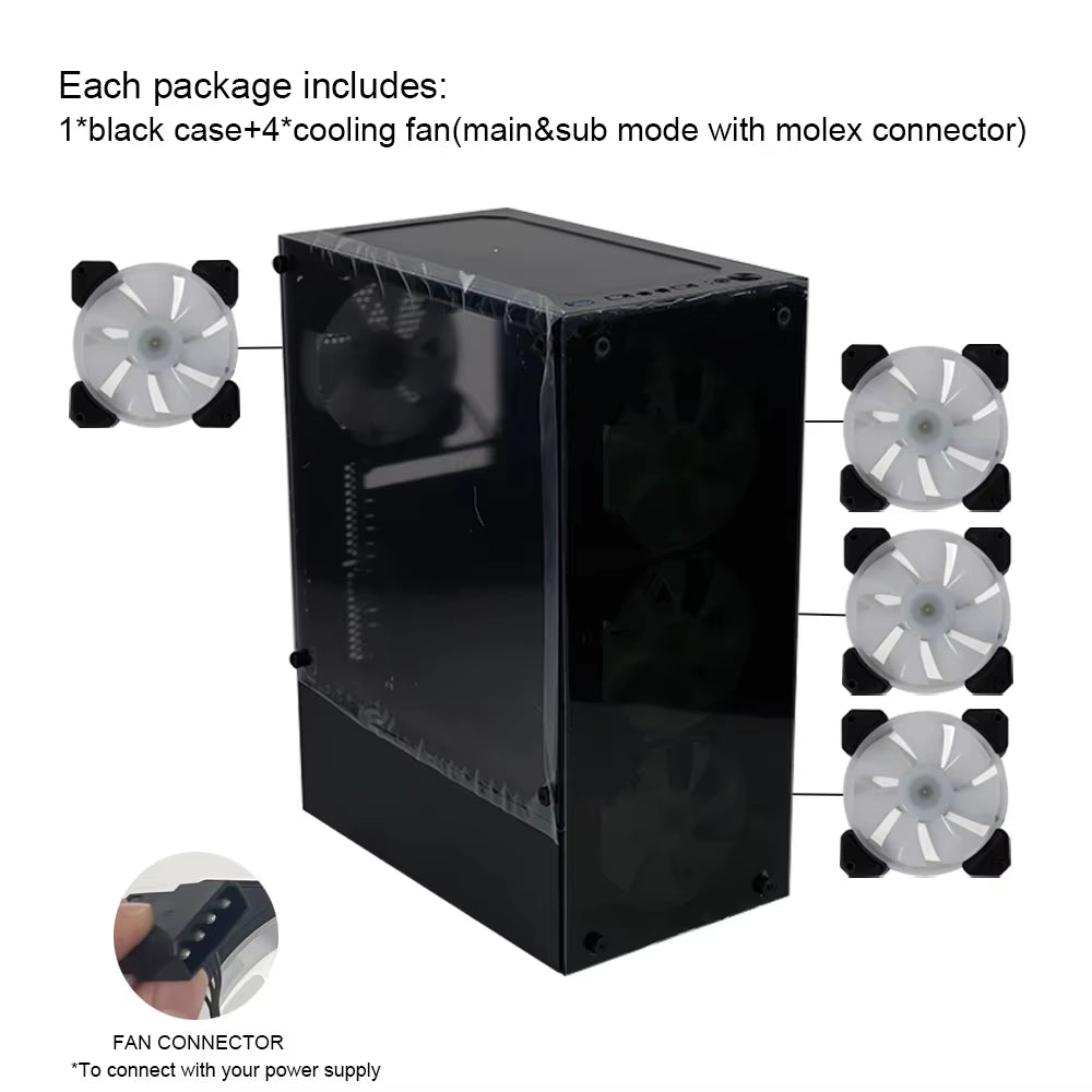 Computer Cases & Towers Gaming Matx Pc Case Black Pc Case Gaming Pc Cabinet Gaming-With 4 Fan