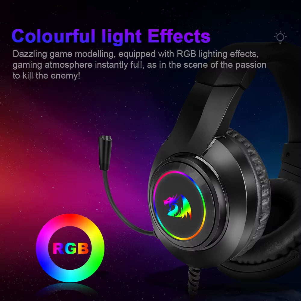 HYLAS H371 RGB Gaming Headphone,7.1 USB Surround Sound Headset Earphones Microphone EQ Controller for Computer Laptop
