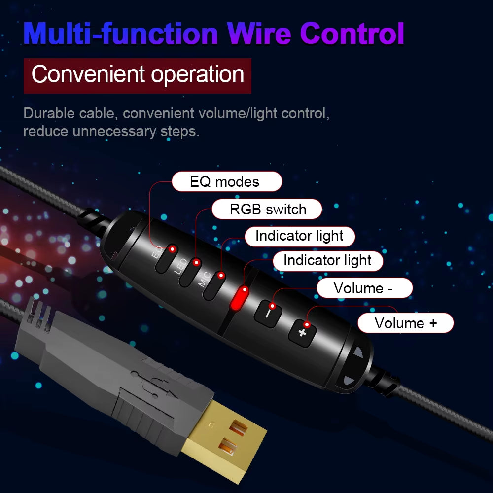 HYLAS H371 RGB Gaming Headphone,7.1 USB Surround Sound Headset Earphones Microphone EQ Controller for Computer Laptop